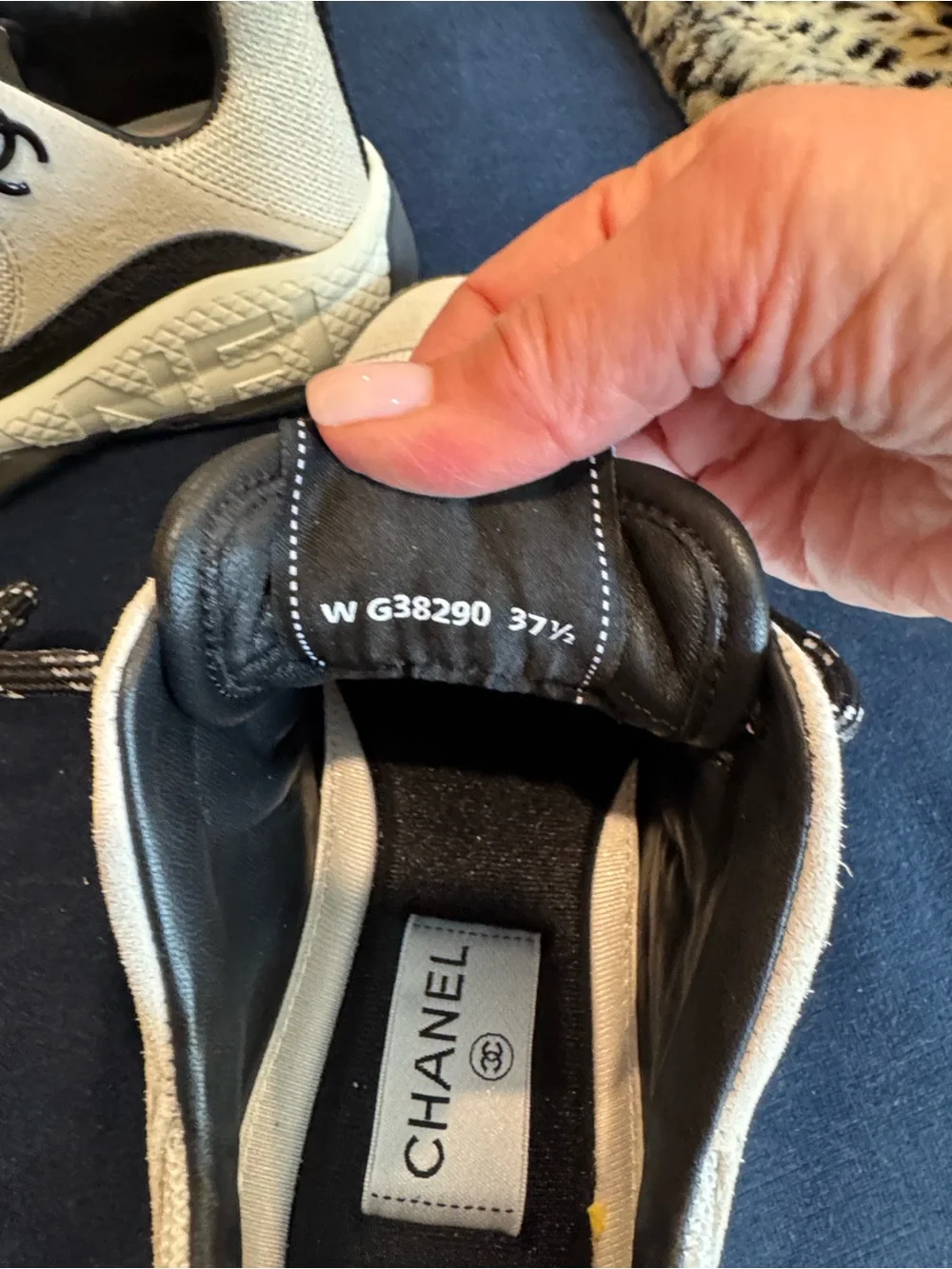 CHANEL Cream and Black Mesh & Suede Athletic Sneakers